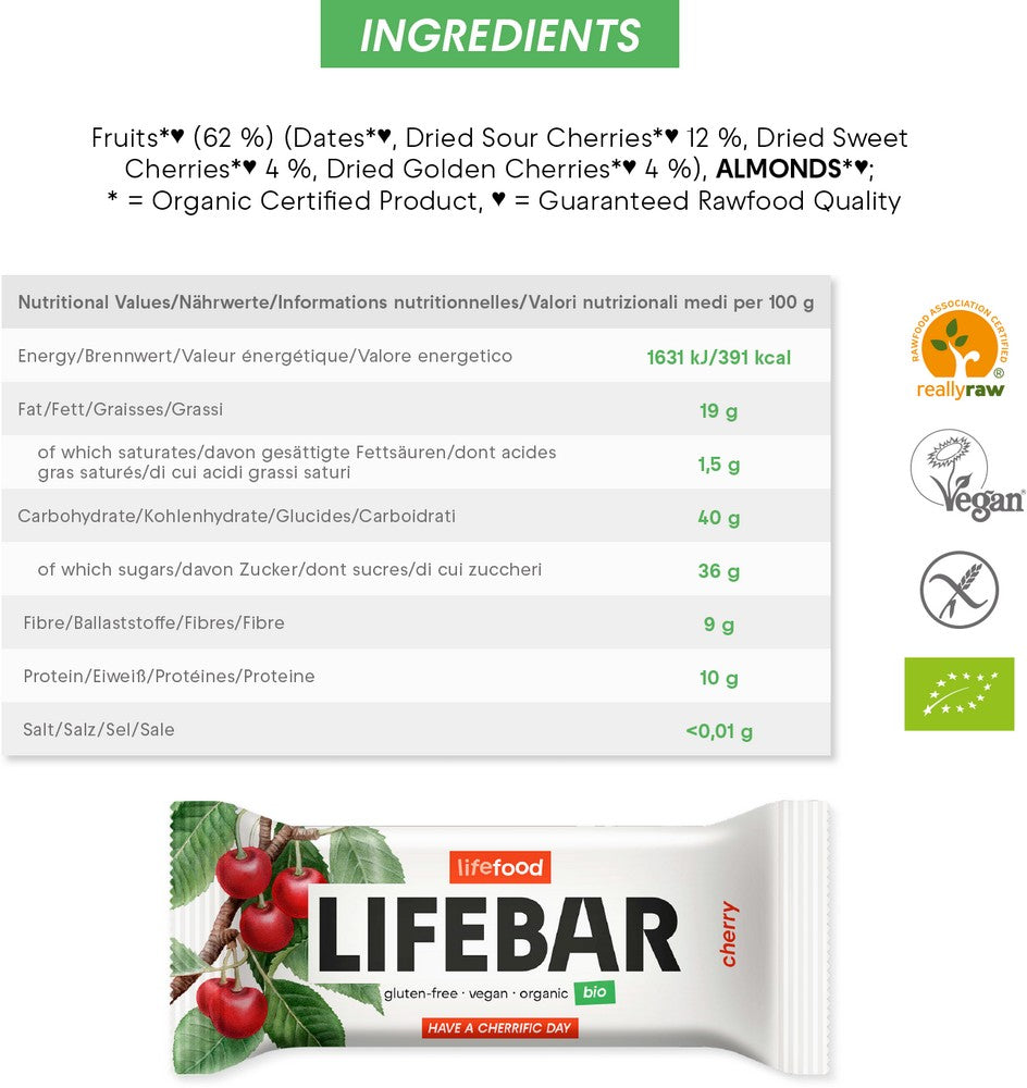 Organic Lifebar Cherry RAW 40g x 15 Organic Lifebar Cherry RAW 40g x 15