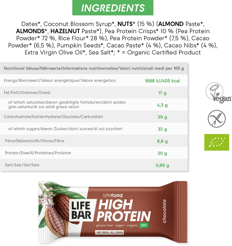 Organic Lifebar Protein Chocolate 40g x 15 Organic Lifebar Protein Chocolate 40g x 15