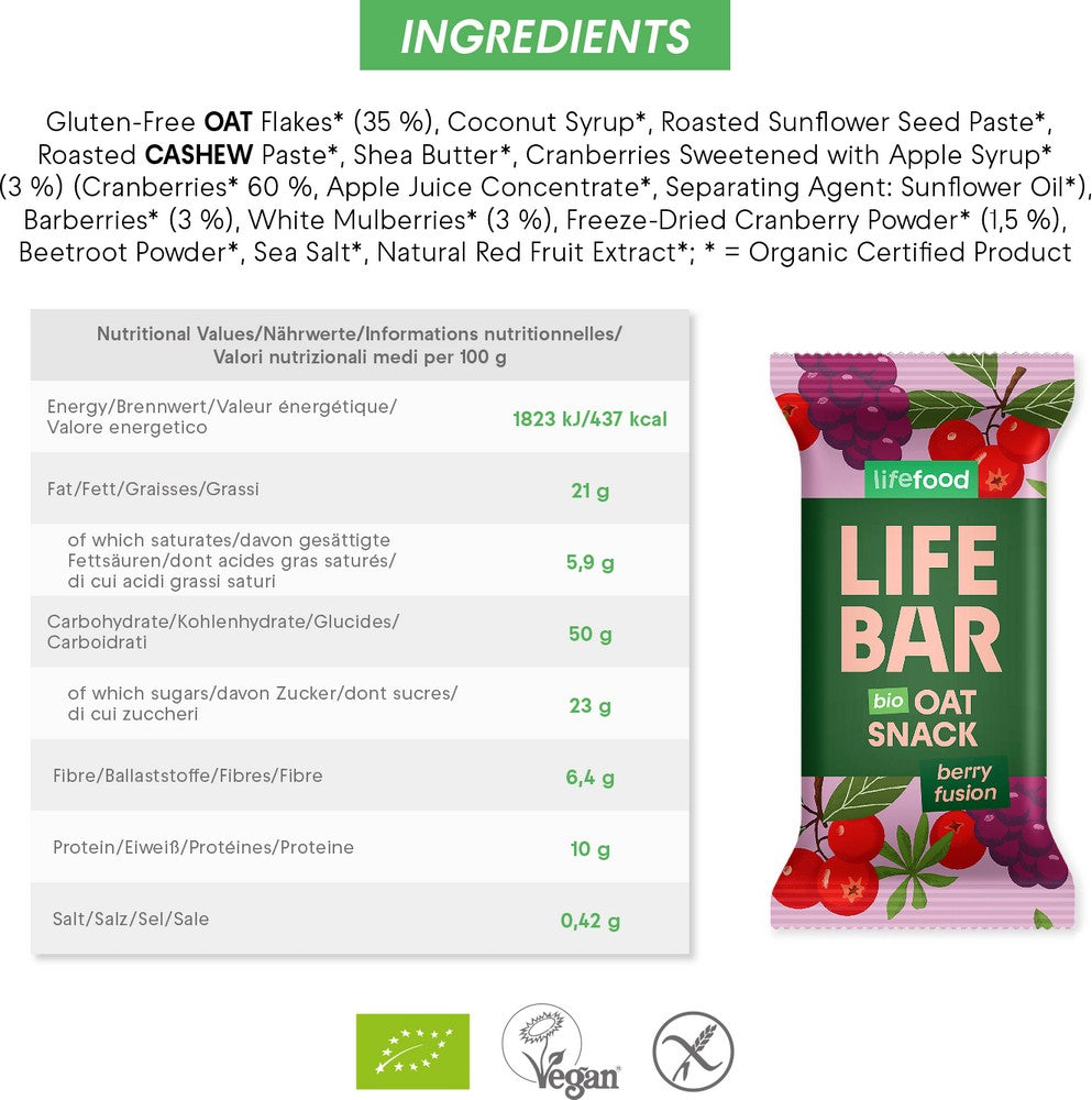 Organic Lifebar Oat Snack Berry Fusion 40g x 15