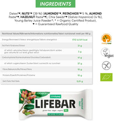 Organic Lifebar Chia Pistachio RAW 40g x 15