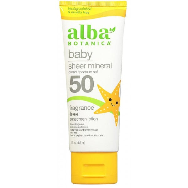 Baby Sheer Mineral Fragrance Free Sunscreen Lotion Spf50